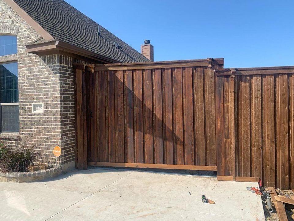 Eight foot board-on-board cedar slide gate