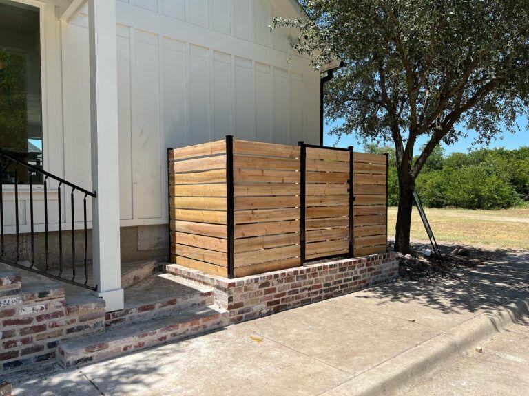 Horizontal cedar enclosure around an A/C unit